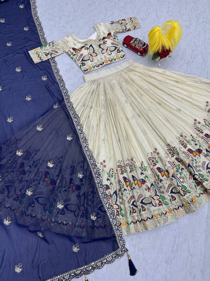 GRAND WEDDING WEAR LEHENGA CHOLI SET WITH CANCAN & EXQUISITE SEQUENCE WORK