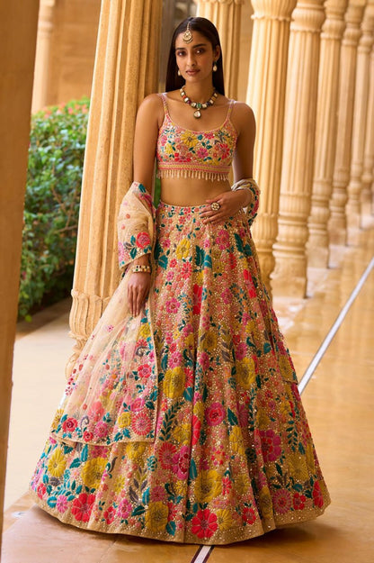 DESIGNER GEORGETTE LEHENGA SET WITH MULTI-COLOR THREAD & SEQUIN EMBROIDERY
