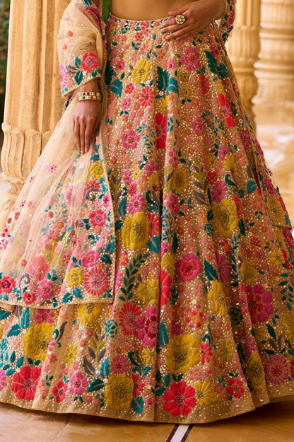 DESIGNER GEORGETTE LEHENGA SET WITH MULTI-COLOR THREAD & SEQUIN EMBROIDERY
