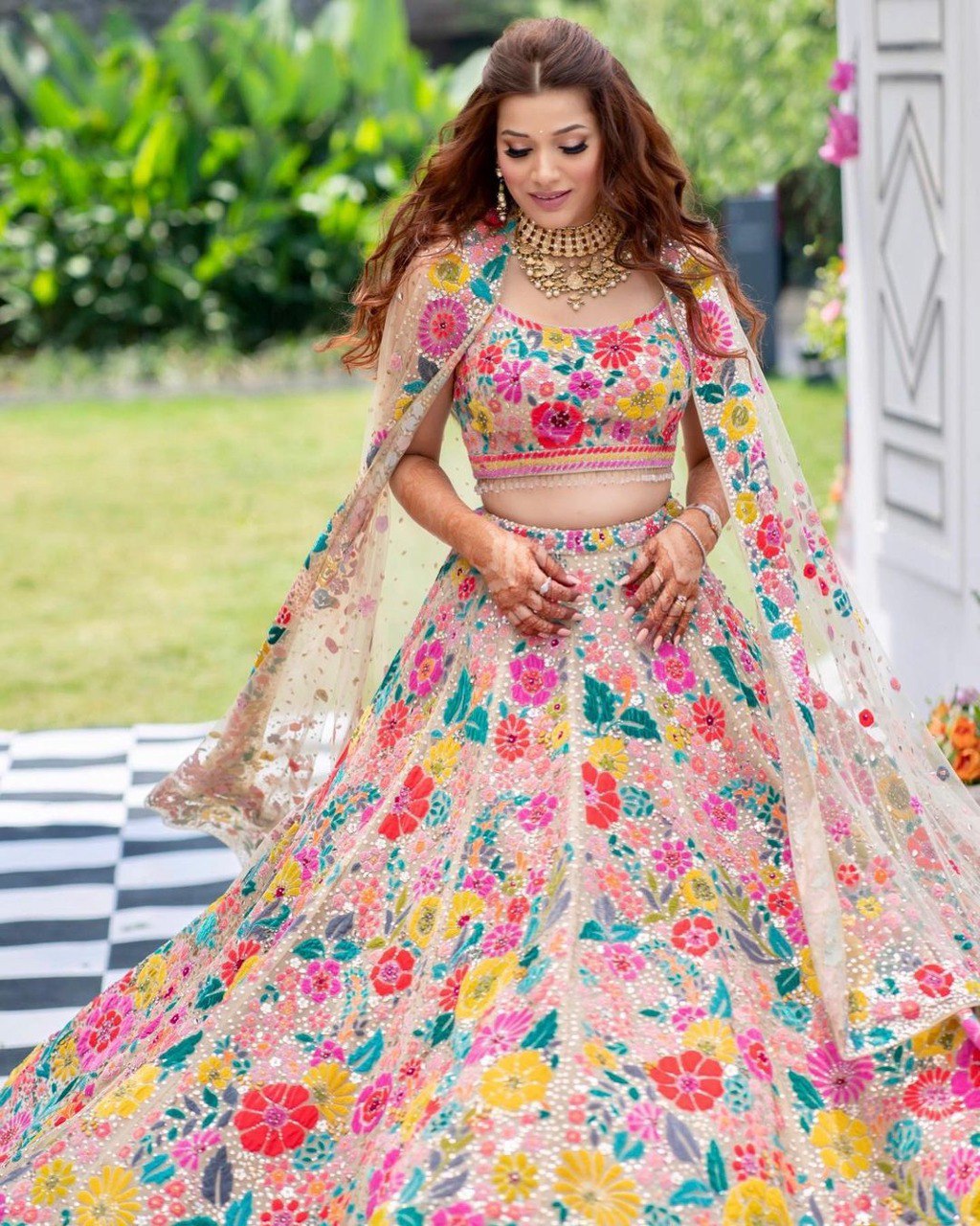 DESIGNER GEORGETTE LEHENGA SET WITH MULTI-COLOR THREAD & SEQUIN EMBROIDERY