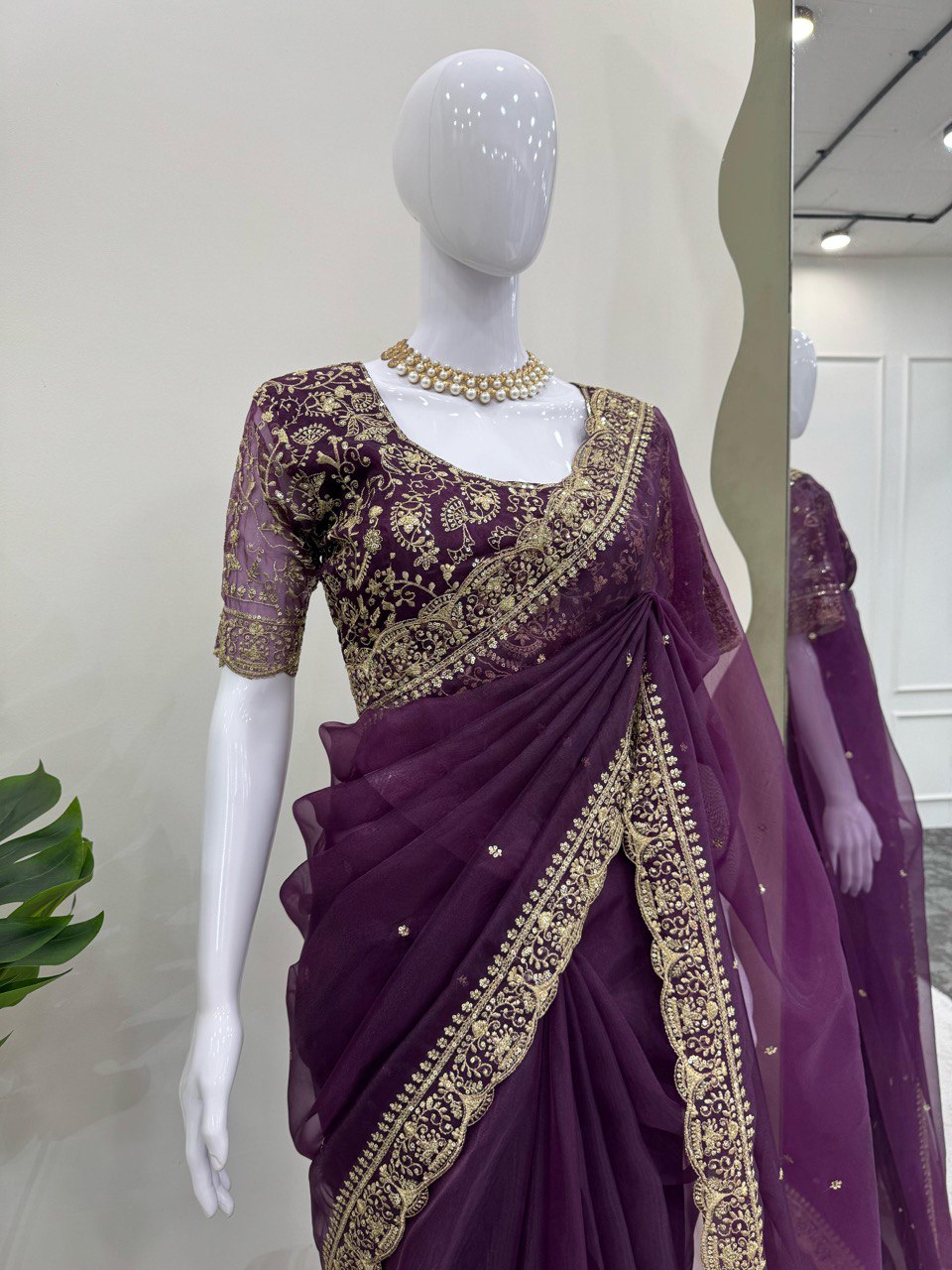 PREMIUM HEAVY ORGANZA SILK DESIGNER SAREE WITH THREAD & SEQUINS EMBROIDERY | UNSTITCHED BLOUSE PIECE
