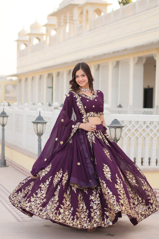 FAUX BLOOMING GEORGETTE HEAVY SEQUINS EMBROIDERED LEHENGA CHOLI SET WITH DESIGNER DUPATTA