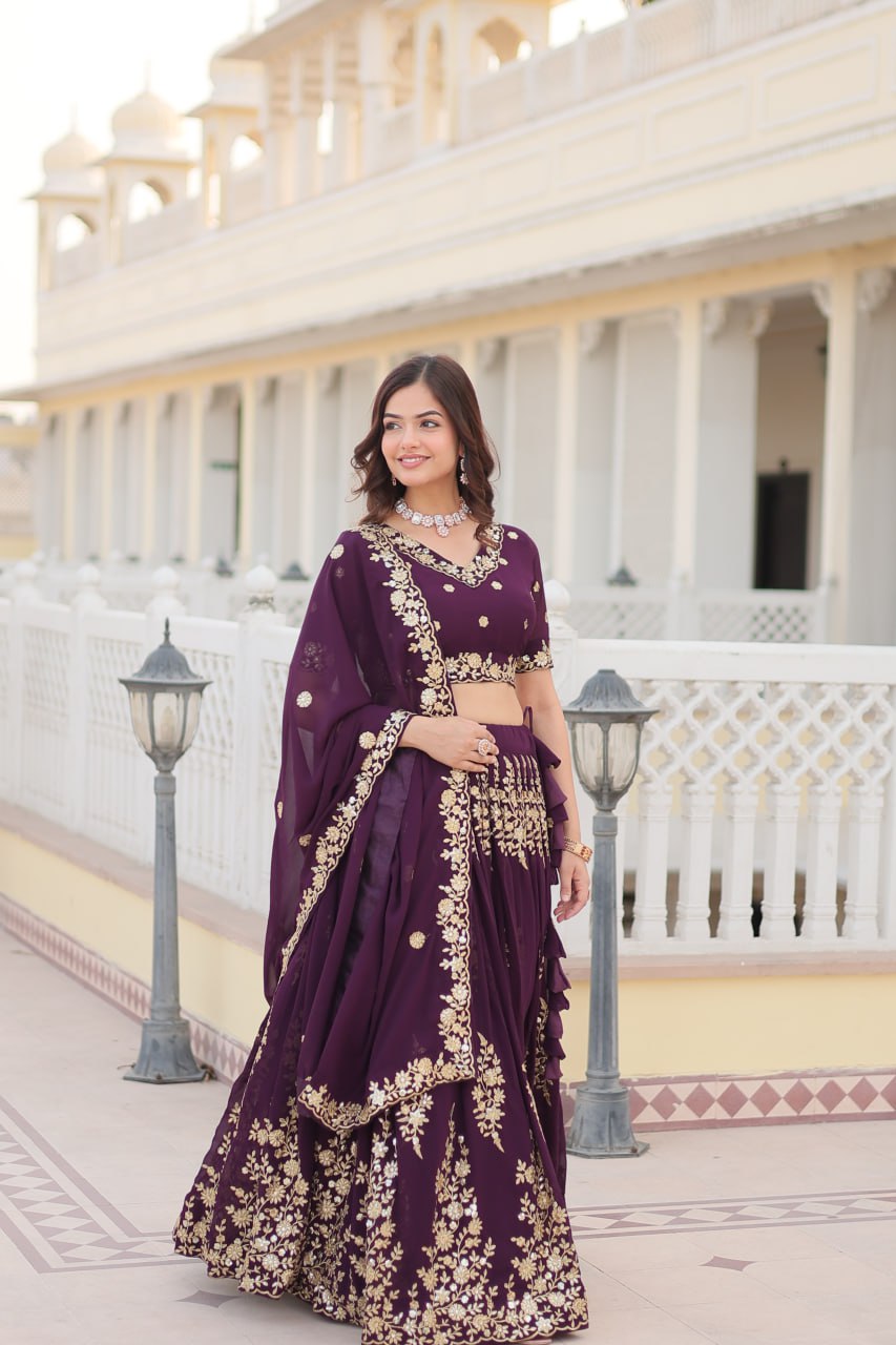 FAUX BLOOMING GEORGETTE HEAVY SEQUINS EMBROIDERED LEHENGA CHOLI SET WITH DESIGNER DUPATTA