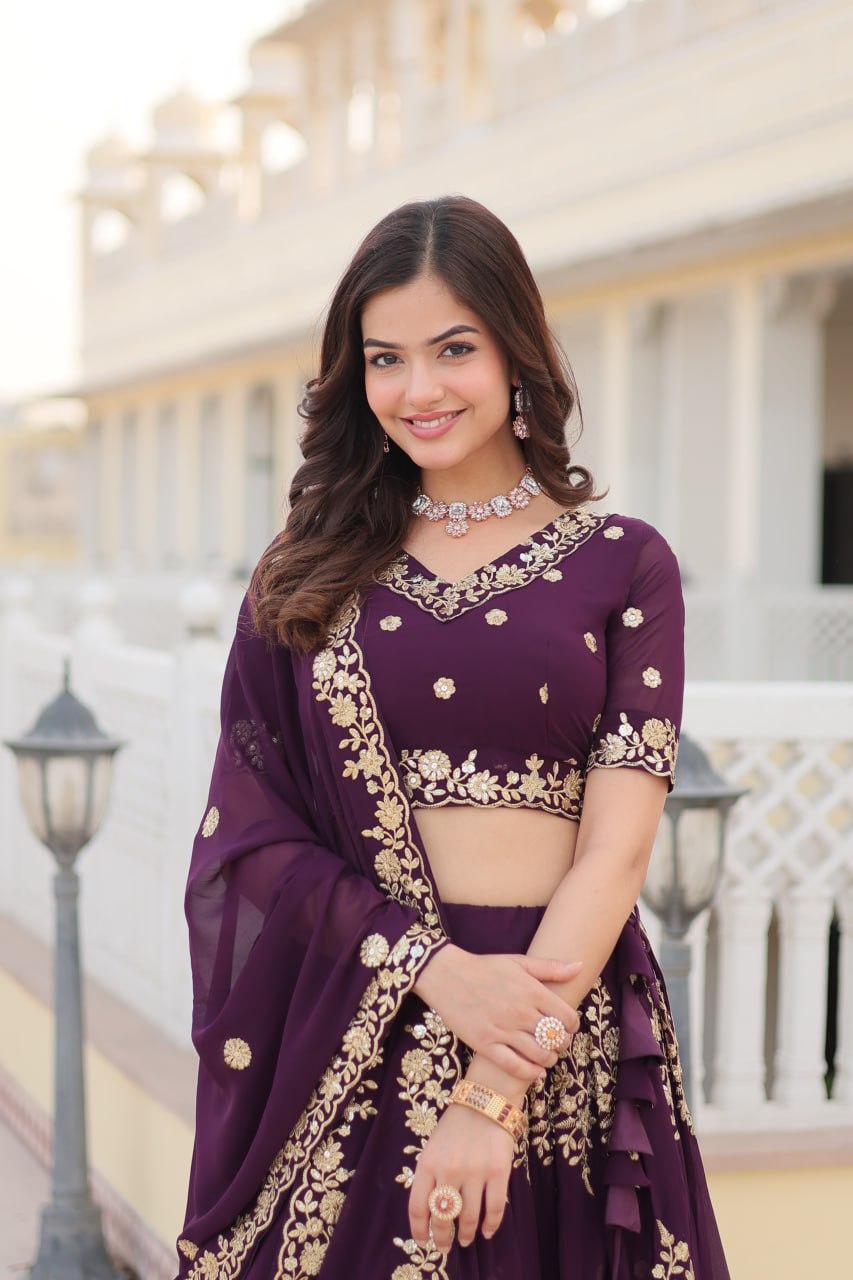 FAUX BLOOMING GEORGETTE HEAVY SEQUINS EMBROIDERED LEHENGA CHOLI SET WITH DESIGNER DUPATTA
