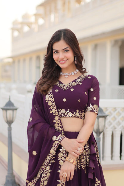 FAUX BLOOMING GEORGETTE HEAVY SEQUINS EMBROIDERED LEHENGA CHOLI SET WITH DESIGNER DUPATTA