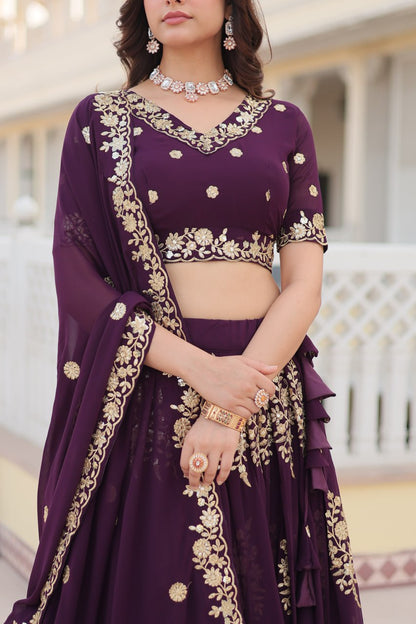 FAUX BLOOMING GEORGETTE HEAVY SEQUINS EMBROIDERED LEHENGA CHOLI SET WITH DESIGNER DUPATTA