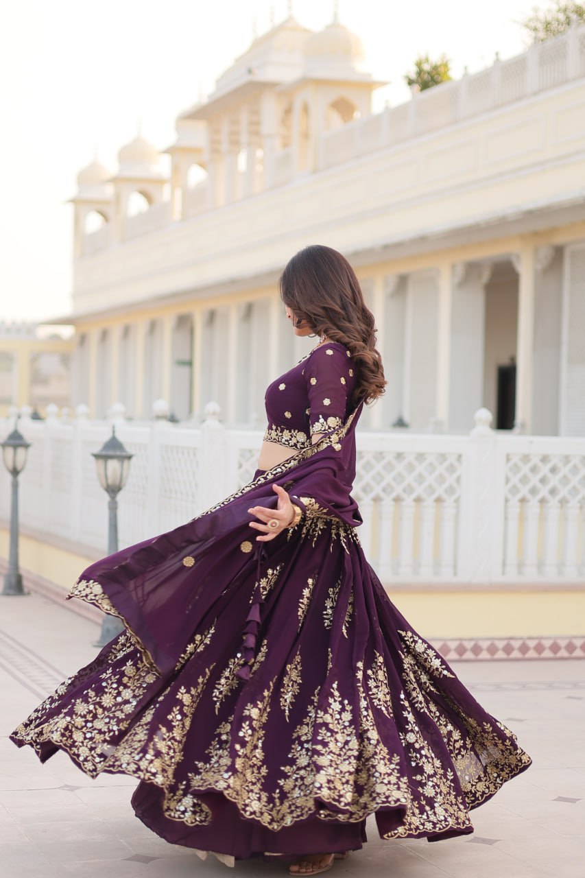FAUX BLOOMING GEORGETTE HEAVY SEQUINS EMBROIDERED LEHENGA CHOLI SET WITH DESIGNER DUPATTA
