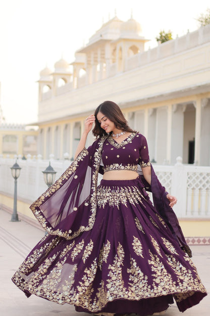 FAUX BLOOMING GEORGETTE HEAVY SEQUINS EMBROIDERED LEHENGA CHOLI SET WITH DESIGNER DUPATTA