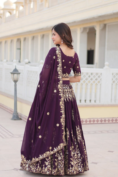 FAUX BLOOMING GEORGETTE HEAVY SEQUINS EMBROIDERED LEHENGA CHOLI SET WITH DESIGNER DUPATTA