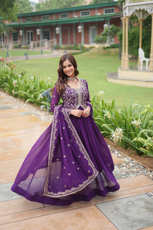 FAUX BLOOMING DESIGNER GOWN WITH SEQUINS & ZARI EMBROIDERED DUPATTA