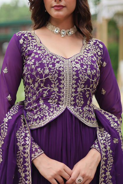 FAUX BLOOMING DESIGNER GOWN WITH SEQUINS & ZARI EMBROIDERED DUPATTA