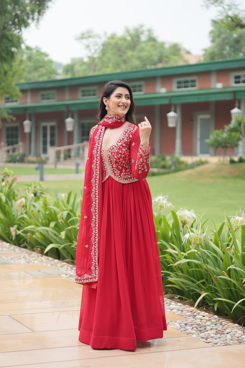 FAUX BLOOMING DESIGNER GOWN WITH SEQUINS & ZARI EMBROIDERED DUPATTA