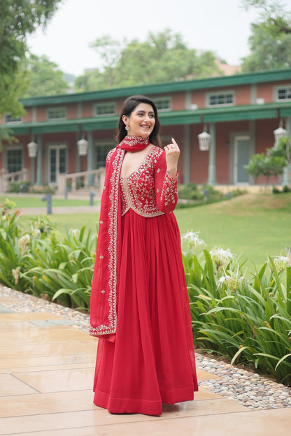 FAUX BLOOMING DESIGNER GOWN WITH SEQUINS & ZARI EMBROIDERED DUPATTA