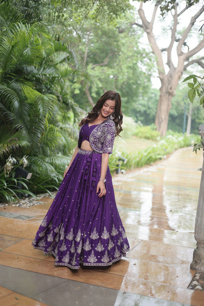 TRENDING DESIGNER CHINNON WITH SEQUINS EMBROIDERED KOTI, BLOUSE & LEHENGA