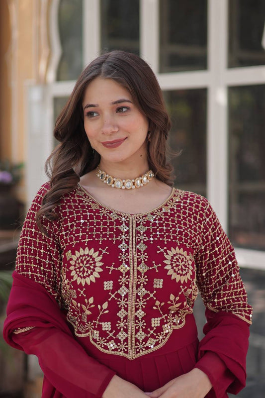 STYLISH FAUX BLOOMING GEORGETTE EMBROIDERED GOWN WITH DESIGNER DUPATTA FOR WOMEN