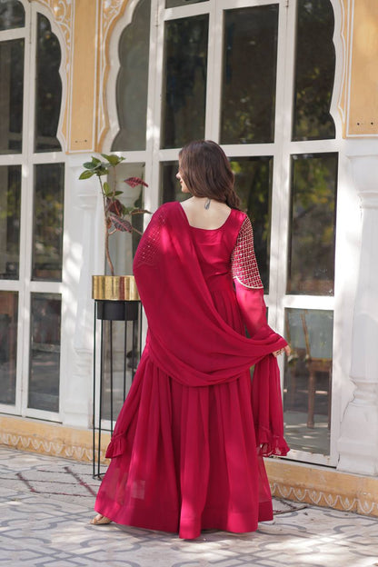 STYLISH FAUX BLOOMING GEORGETTE EMBROIDERED GOWN WITH DESIGNER DUPATTA FOR WOMEN