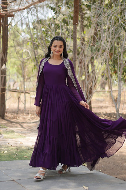 ELEGANT DESIGNER FAUX GEORGETTE GOWN WITH SEQUIN EMBROIDERED DUPATTA