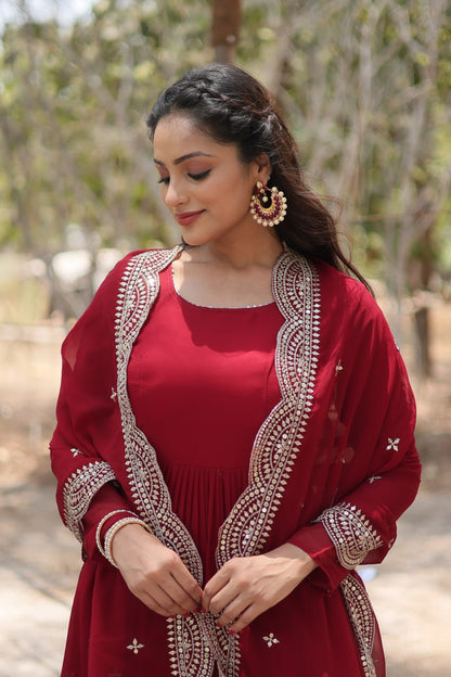 ELEGANT DESIGNER FAUX GEORGETTE GOWN WITH SEQUIN EMBROIDERED DUPATTA