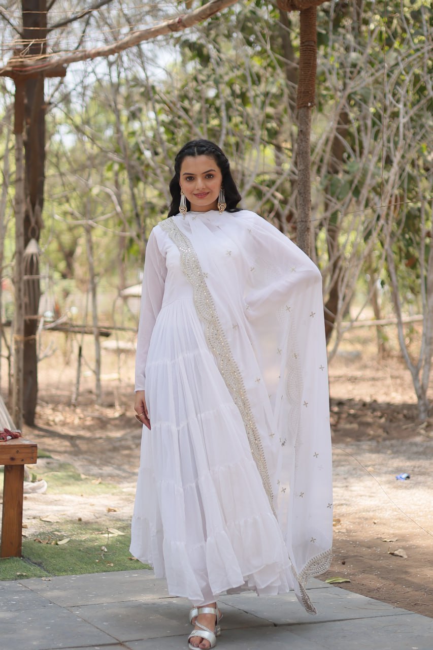 ELEGANT DESIGNER FAUX GEORGETTE GOWN WITH SEQUIN EMBROIDERED DUPATTA