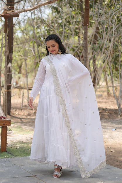 ELEGANT DESIGNER FAUX GEORGETTE GOWN WITH SEQUIN EMBROIDERED DUPATTA