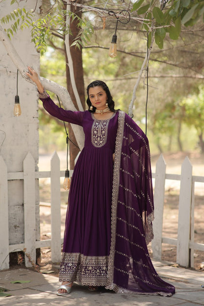 DESIGNER FAUX BLOOMING GOWN WITH SEQUINS EMBROIDERY AND ARCO-CUT DUPATTA