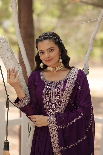 DESIGNER FAUX BLOOMING GOWN WITH SEQUINS EMBROIDERY AND ARCO-CUT DUPATTA