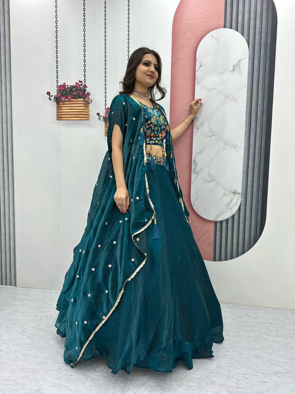 TRENDING DESIGNER FENDY LEHENGA CHOLI SET WITH SHRUG STYLE DUPATTA