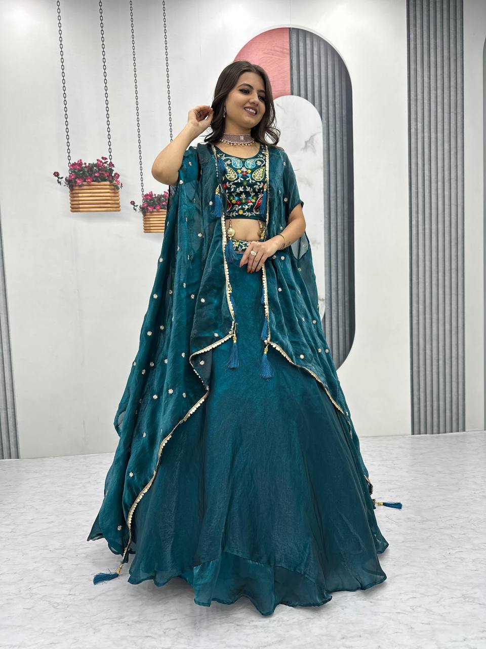 TRENDING DESIGNER FENDY LEHENGA CHOLI SET WITH SHRUG STYLE DUPATTA