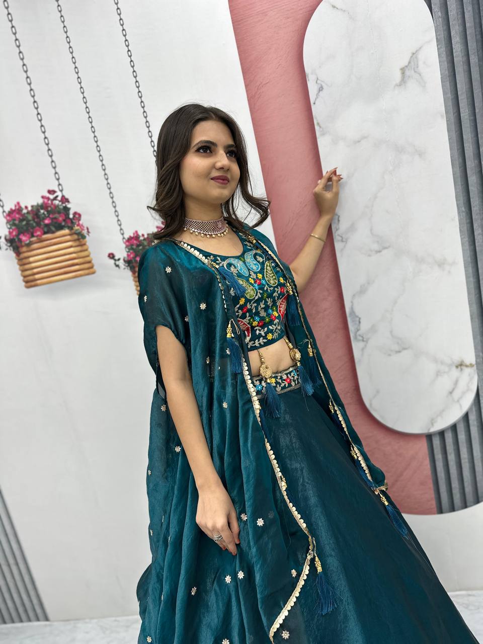 TRENDING DESIGNER FENDY LEHENGA CHOLI SET WITH SHRUG STYLE DUPATTA