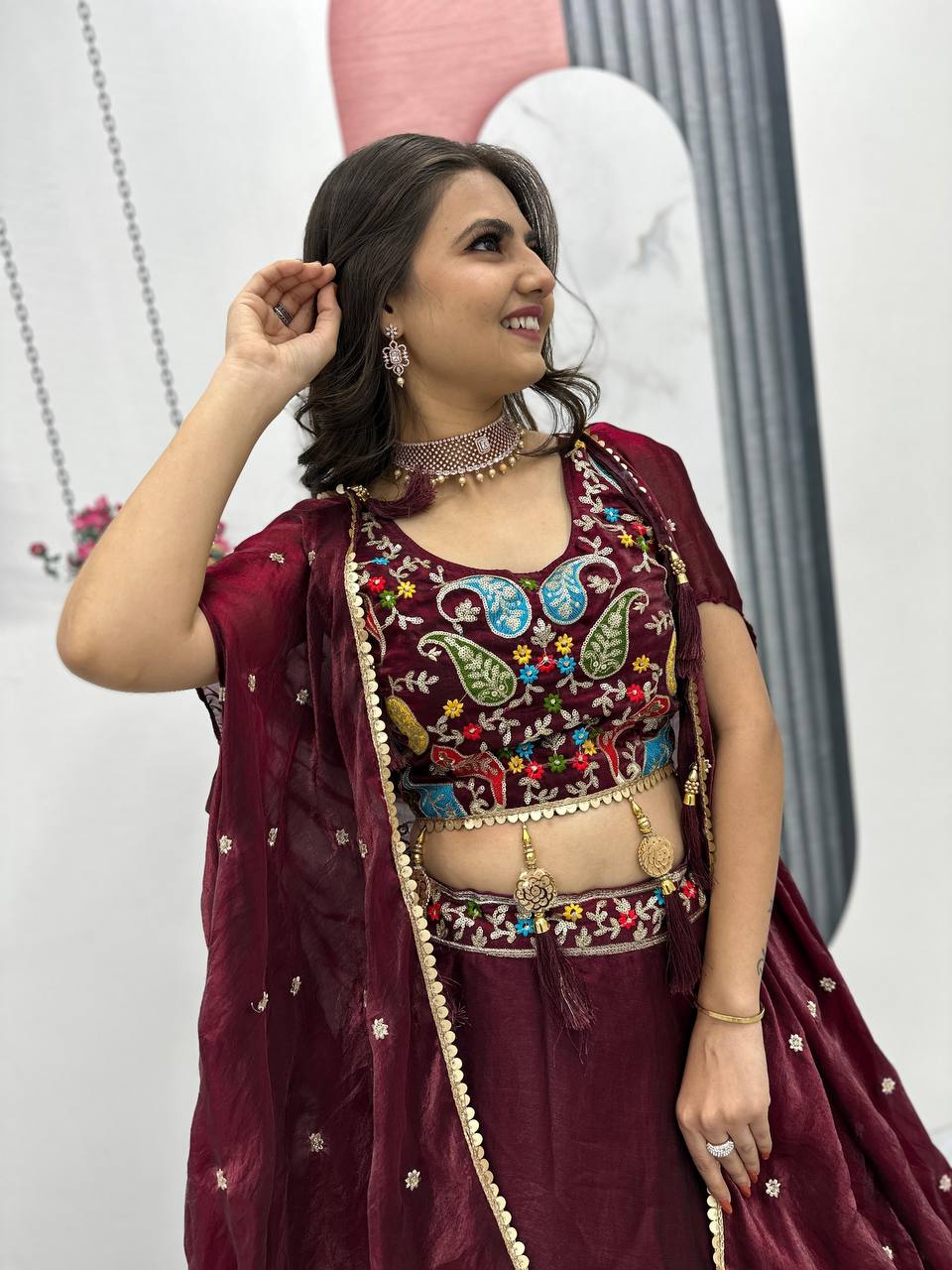 TRENDING DESIGNER FENDY LEHENGA CHOLI SET WITH SHRUG STYLE DUPATTA