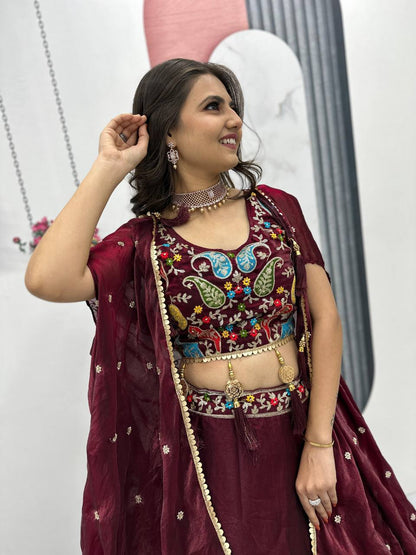 TRENDING DESIGNER FENDY LEHENGA CHOLI SET WITH SHRUG STYLE DUPATTA