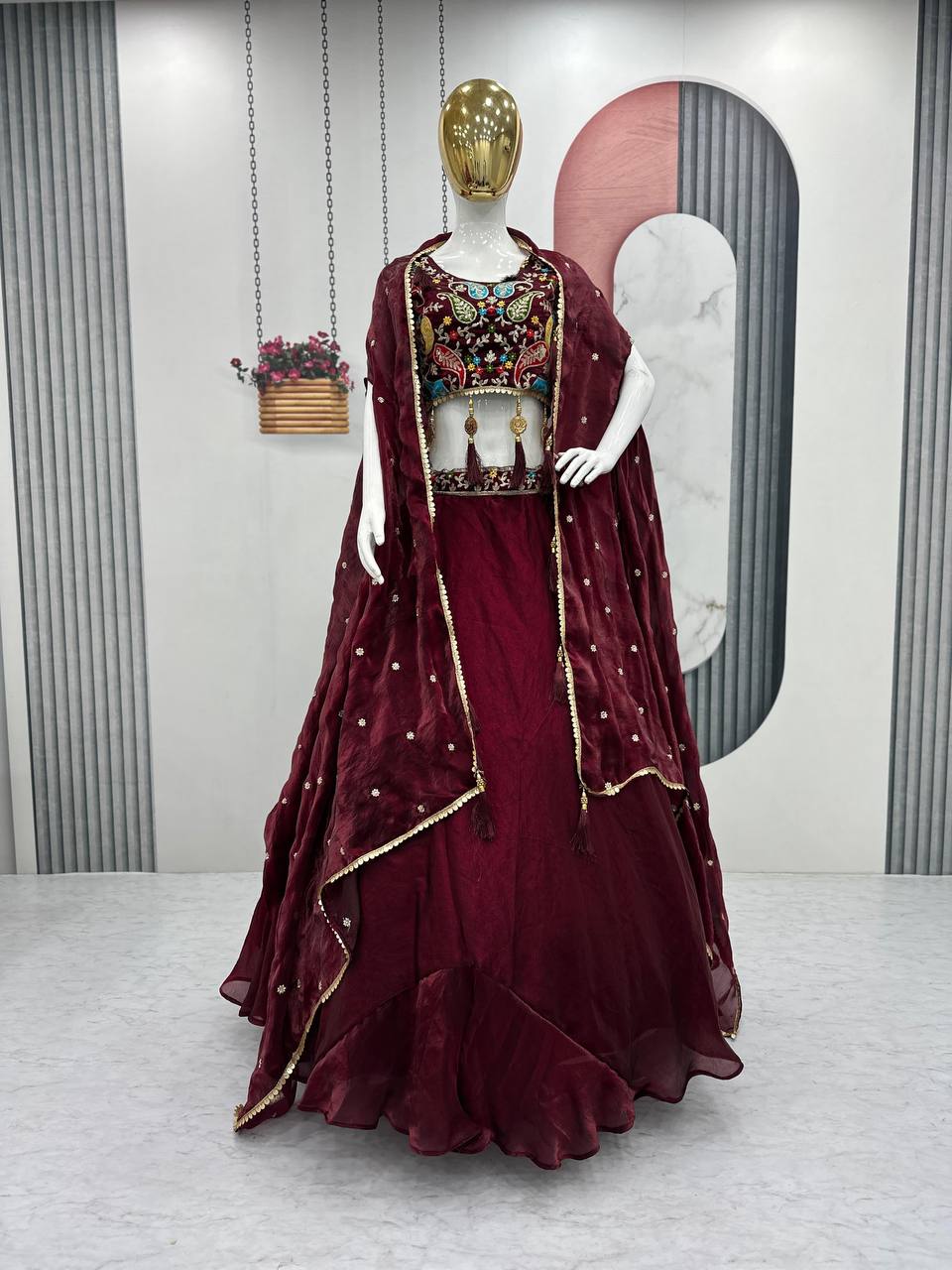 TRENDING DESIGNER FENDY LEHENGA CHOLI SET WITH SHRUG STYLE DUPATTA