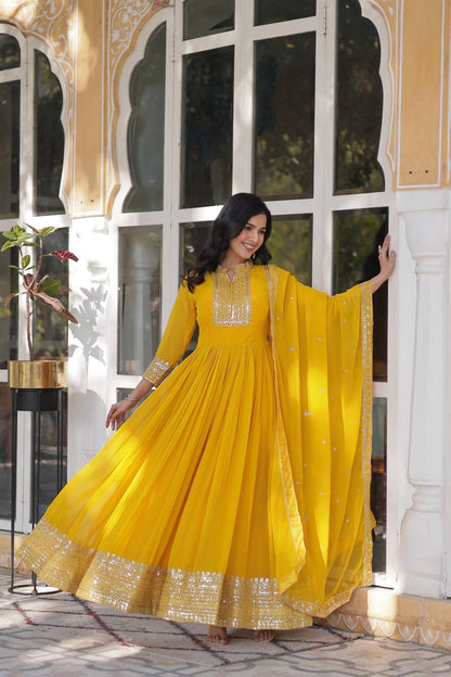 PREMIUM DESIGNER FAUX BLOOMING GEORGETTE GOWN SET WITH SEQUINS EMBROIDERY & LACE DUPATTA