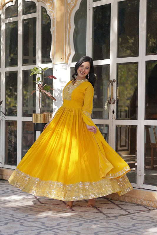 PREMIUM DESIGNER FAUX BLOOMING GEORGETTE GOWN SET WITH SEQUINS EMBROIDERY & LACE DUPATTA