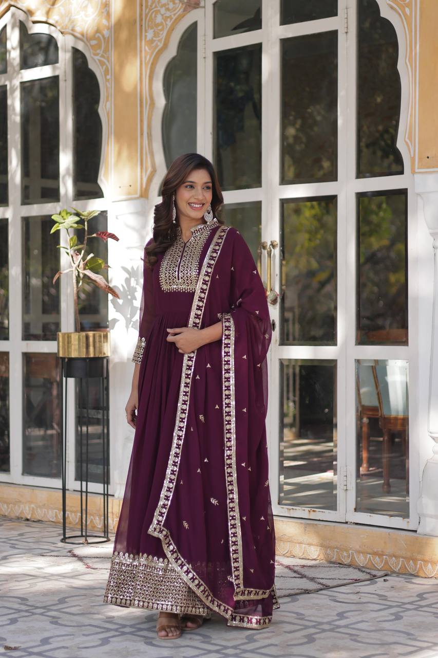 PREMIUM DESIGNER FAUX BLOOMING GEORGETTE GOWN SET WITH SEQUINS EMBROIDERY & LACE DUPATTA