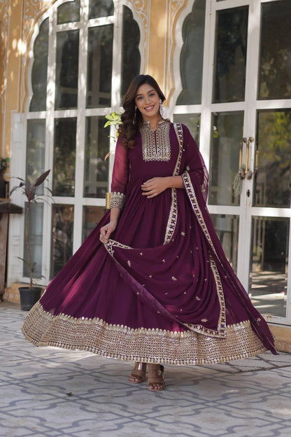 PREMIUM DESIGNER FAUX BLOOMING GEORGETTE GOWN SET WITH SEQUINS EMBROIDERY & LACE DUPATTA