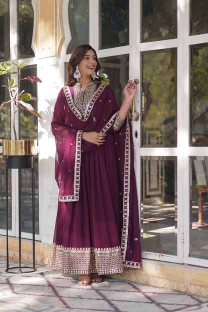 PREMIUM DESIGNER FAUX BLOOMING GEORGETTE GOWN SET WITH SEQUINS EMBROIDERY & LACE DUPATTA