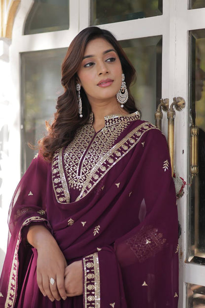 PREMIUM DESIGNER FAUX BLOOMING GEORGETTE GOWN SET WITH SEQUINS EMBROIDERY & LACE DUPATTA