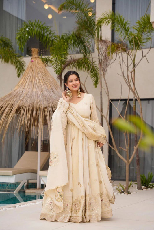 BUY STUNNING DESIGNER GOWN IN CHINON SILK WITH SEQUINS & CODING WORK – INCLUDES MATCHING DUPATTA