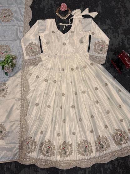BUY STUNNING DESIGNER GOWN IN CHINON SILK WITH SEQUINS & CODING WORK – INCLUDES MATCHING DUPATTA