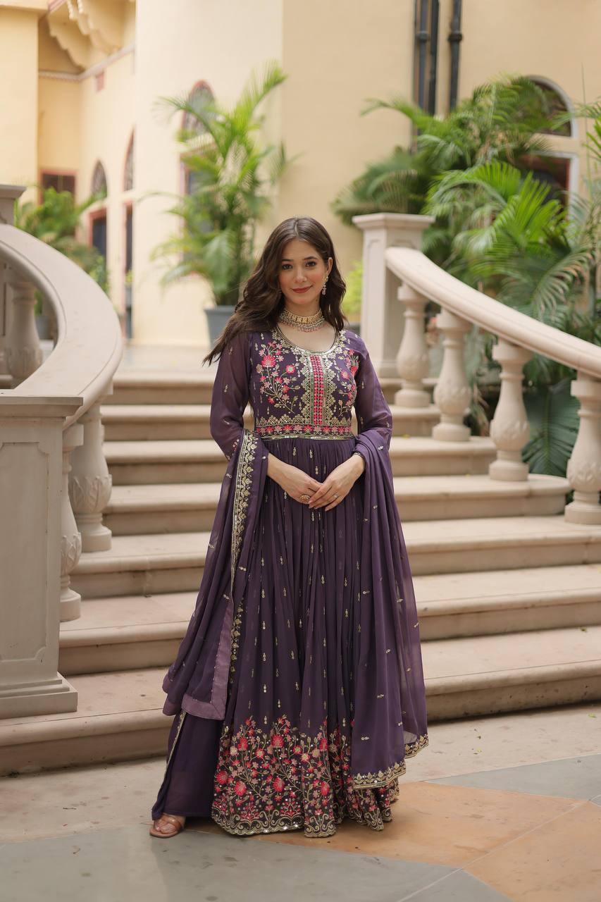 DESIGNER FAUX GEORGETTE KURTI SHARARA SET WITH SEQUINS EMBROIDERED DUPATTA