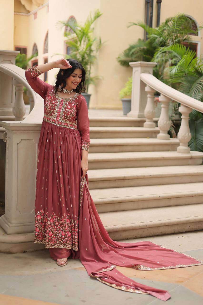 DESIGNER FAUX GEORGETTE KURTI SHARARA SET WITH SEQUINS EMBROIDERED DUPATTA