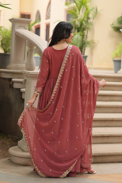 DESIGNER FAUX GEORGETTE KURTI SHARARA SET WITH SEQUINS EMBROIDERED DUPATTA