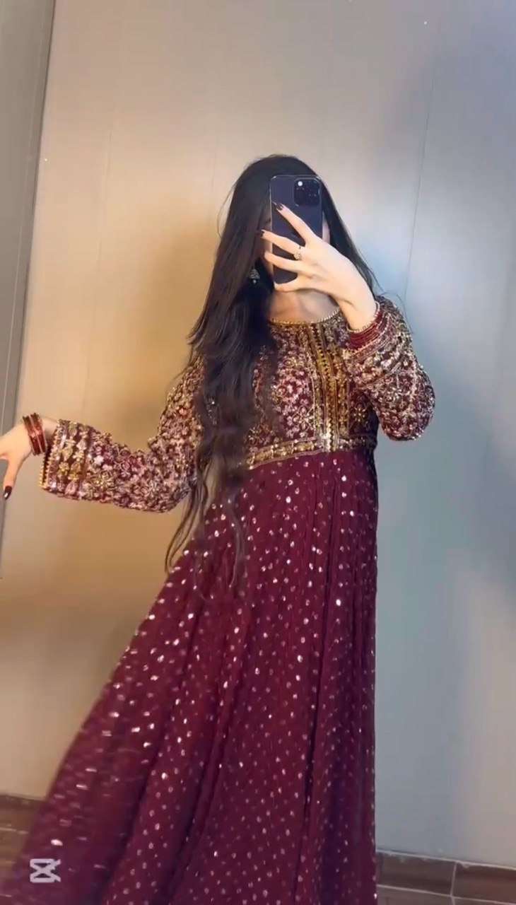 FAUX GEORGETTE DESIGNER TOP WITH SEQUIN & THREAD WORK – INCLUDES MATCHING DUPATTA