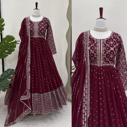 FAUX GEORGETTE DESIGNER TOP WITH SEQUIN & THREAD WORK – INCLUDES MATCHING DUPATTA