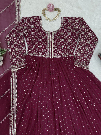 FAUX GEORGETTE DESIGNER TOP WITH SEQUIN & THREAD WORK – INCLUDES MATCHING DUPATTA