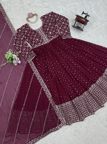 FAUX GEORGETTE DESIGNER TOP WITH SEQUIN & THREAD WORK – INCLUDES MATCHING DUPATTA