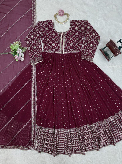 FAUX GEORGETTE DESIGNER TOP WITH SEQUIN & THREAD WORK – INCLUDES MATCHING DUPATTA