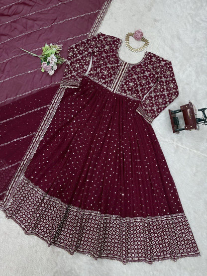 FAUX GEORGETTE DESIGNER TOP WITH SEQUIN & THREAD WORK – INCLUDES MATCHING DUPATTA
